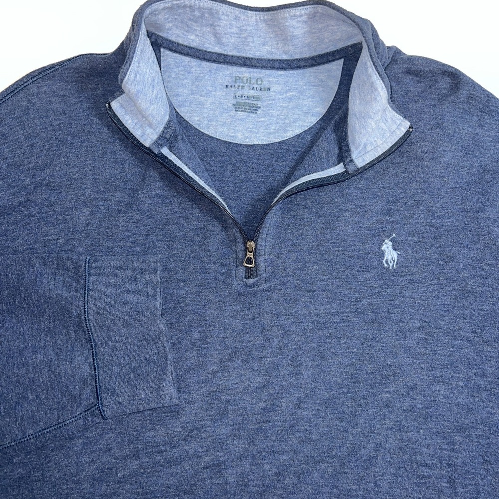Polo Ralph Lauren Sweater Men Large Heather‎ Blue 1/4 Zip Pullover Pony Casual